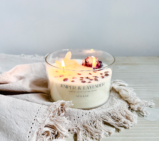 Luxury 2-Wick Crystal Soy Wax Candle 280g - Lavender & Juniper
